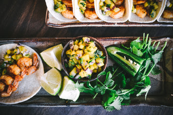 Shrimp Tacos with Mango Sriracha Pineapple Salsa